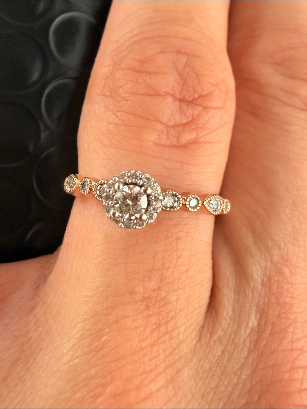 💫 Rose Gold Halo Natural Diamond Ring Sz7💫